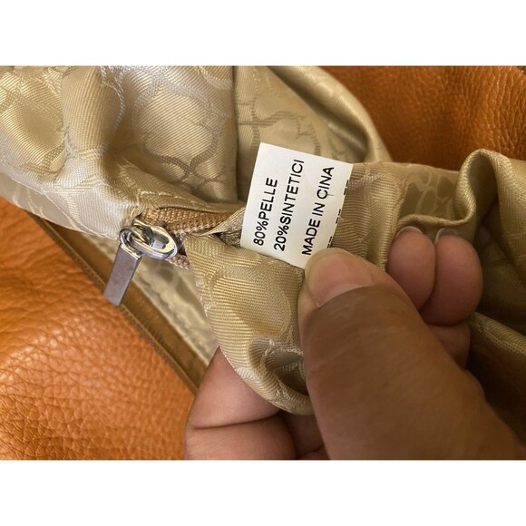 Cream and Brown  Genuine Leather Tote Shoulder Purse Bag - Picture 5 of 16